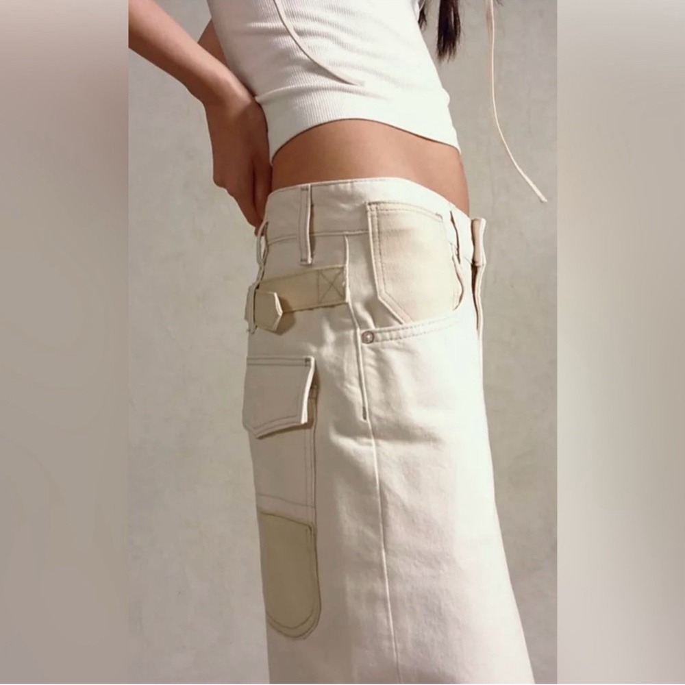 Free People We The Free Waterfalls Baggy Wide Leg Pants 30 Cream Utility Y2K - Picture 5 of 16